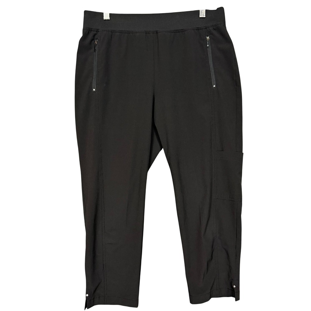 Chicos Zenergy Pants 1 Womens 8 Black Athletic Crop Ankle Zipper Pockets Comfort